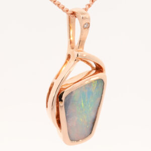 Rose Gold Blue Green Yellow Orange Pink Solid Australian Boulder Opal and Diamond Pendant Necklace