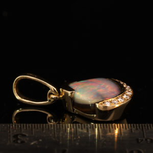 Yellow Gold Blue Green Yellow Orange Red Solid Australian Boulder Opal and Diamond Pendant Necklace