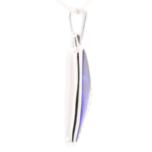 White Gold Blue Purple Solid Australian Boulder Opal and Diamond Pendant Necklace