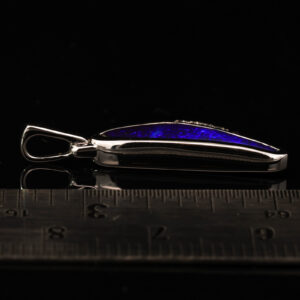 White Gold Blue Purple Solid Australian Boulder Opal and Diamond Pendant Necklace