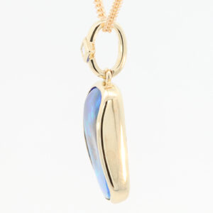 Yellow Gold Blue Green Solid Australian Boulder Opal and Diamond Pendant Necklace