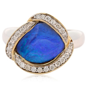 Yellow Gold White Gold Blue Green Purple Boulder Opal and Diamond Ring
