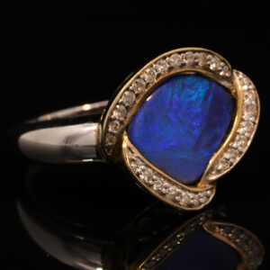 Yellow Gold White Gold Blue Green Purple Boulder Opal and Diamond Ring