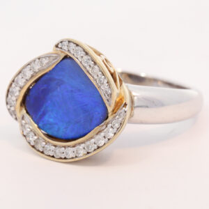 Yellow Gold White Gold Blue Green Purple Boulder Opal and Diamond Ring