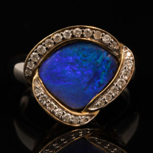 Yellow Gold White Gold Blue Green Purple Boulder Opal and Diamond Ring