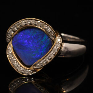 Yellow Gold White Gold Blue Green Purple Boulder Opal and Diamond Ring