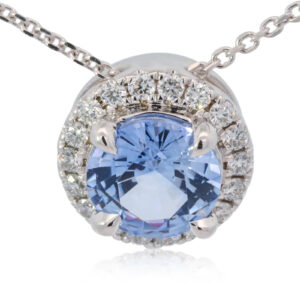 White Gold Blue Sapphire and Diamond Pendant