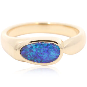 Yellow Gold Blue Green Black Opal Ring