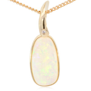 Yellow Gold Blue Green Yellow Orange Crystal Opal and Diamond Pendant