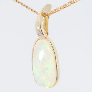 Yellow Gold Blue Green Yellow Orange Crystal Opal and Diamond Pendant