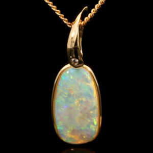 Yellow Gold Blue Green Yellow Orange Crystal Opal and Diamond Pendant