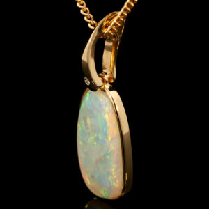 Yellow Gold Blue Green Yellow Orange Crystal Opal and Diamond Pendant