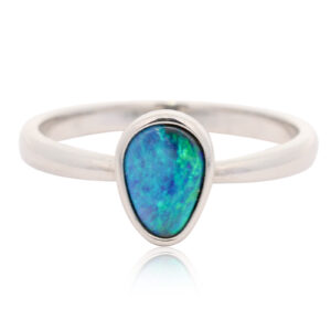 Sterling Silver Blue Green Black Opal Ring