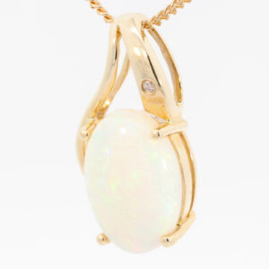 Yellow Gold Blue Green Yellow Orange Crystal Opal and Diamond Pendant