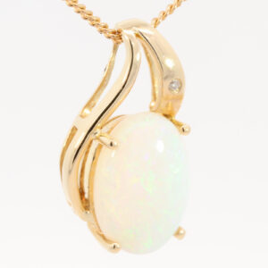 Yellow Gold Blue Green Yellow Orange Crystal Opal and Diamond Pendant