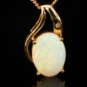 Yellow Gold Blue Green Yellow Orange Crystal Opal and Diamond Pendant