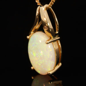 Yellow Gold Blue Green Yellow Orange Crystal Opal and Diamond Pendant