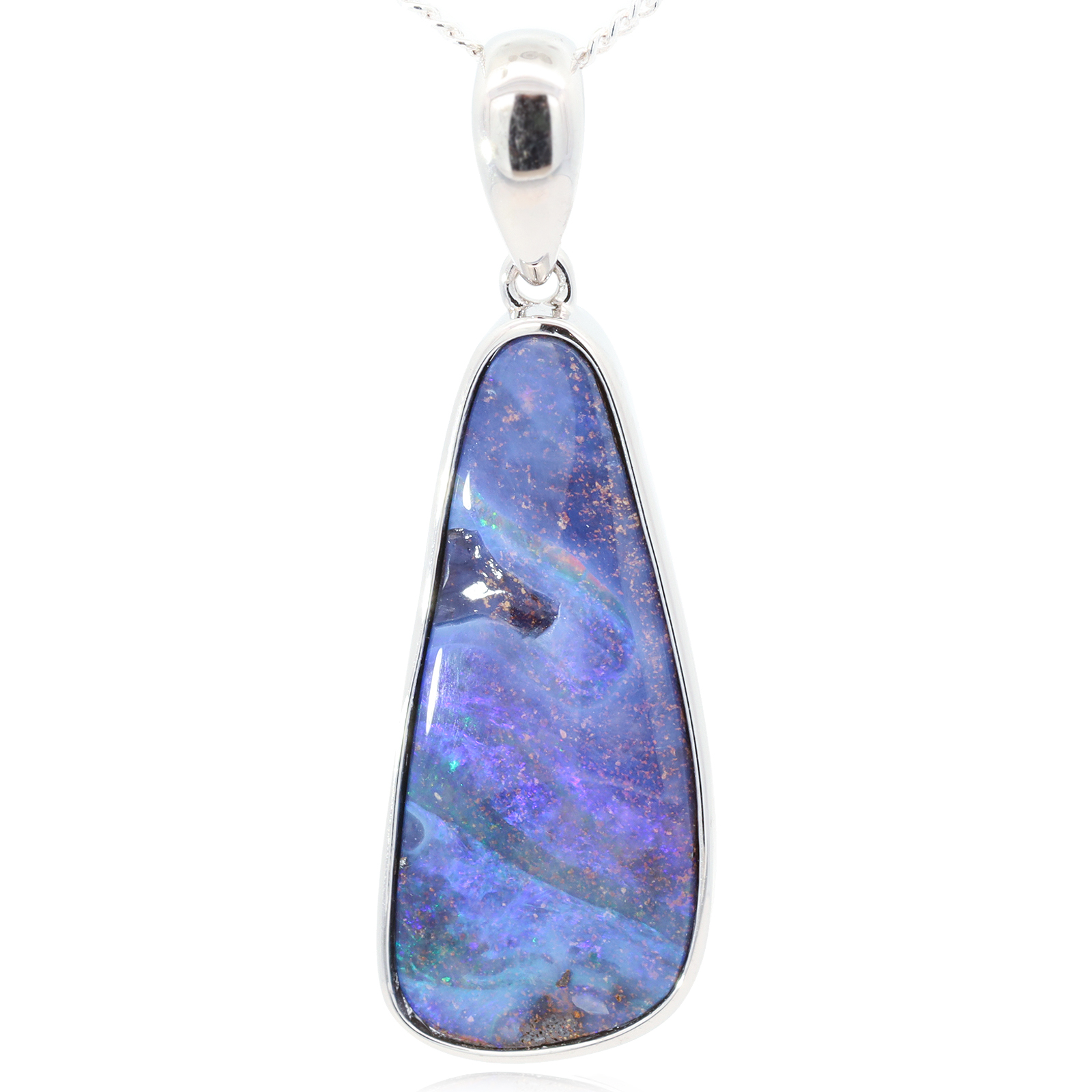 Sterling Silver Blue Green Purple Boulder Opal Pendant