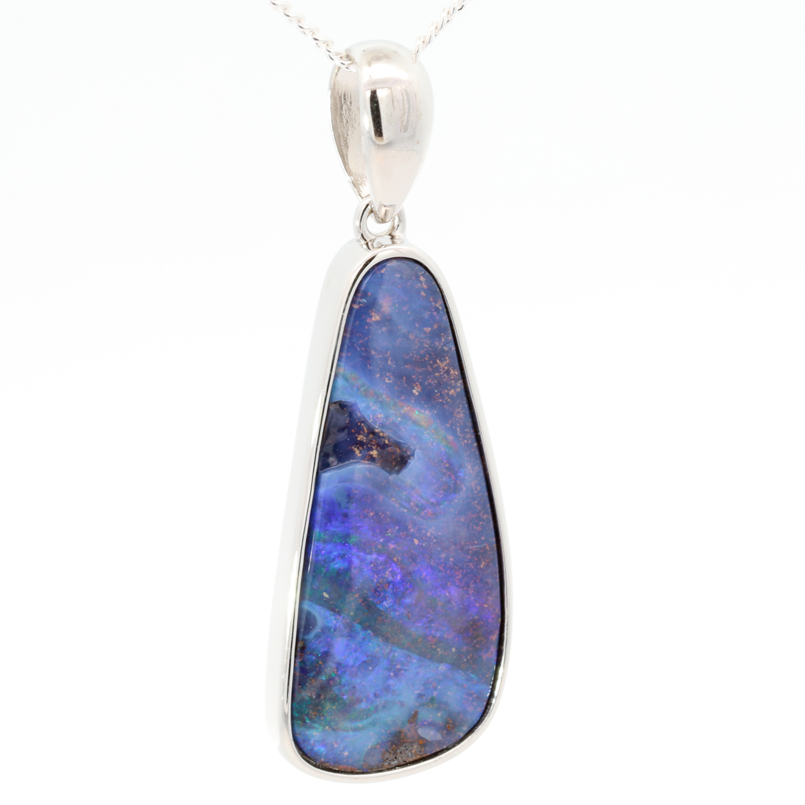 Sterling Silver Blue Green Purple Boulder Opal Pendant