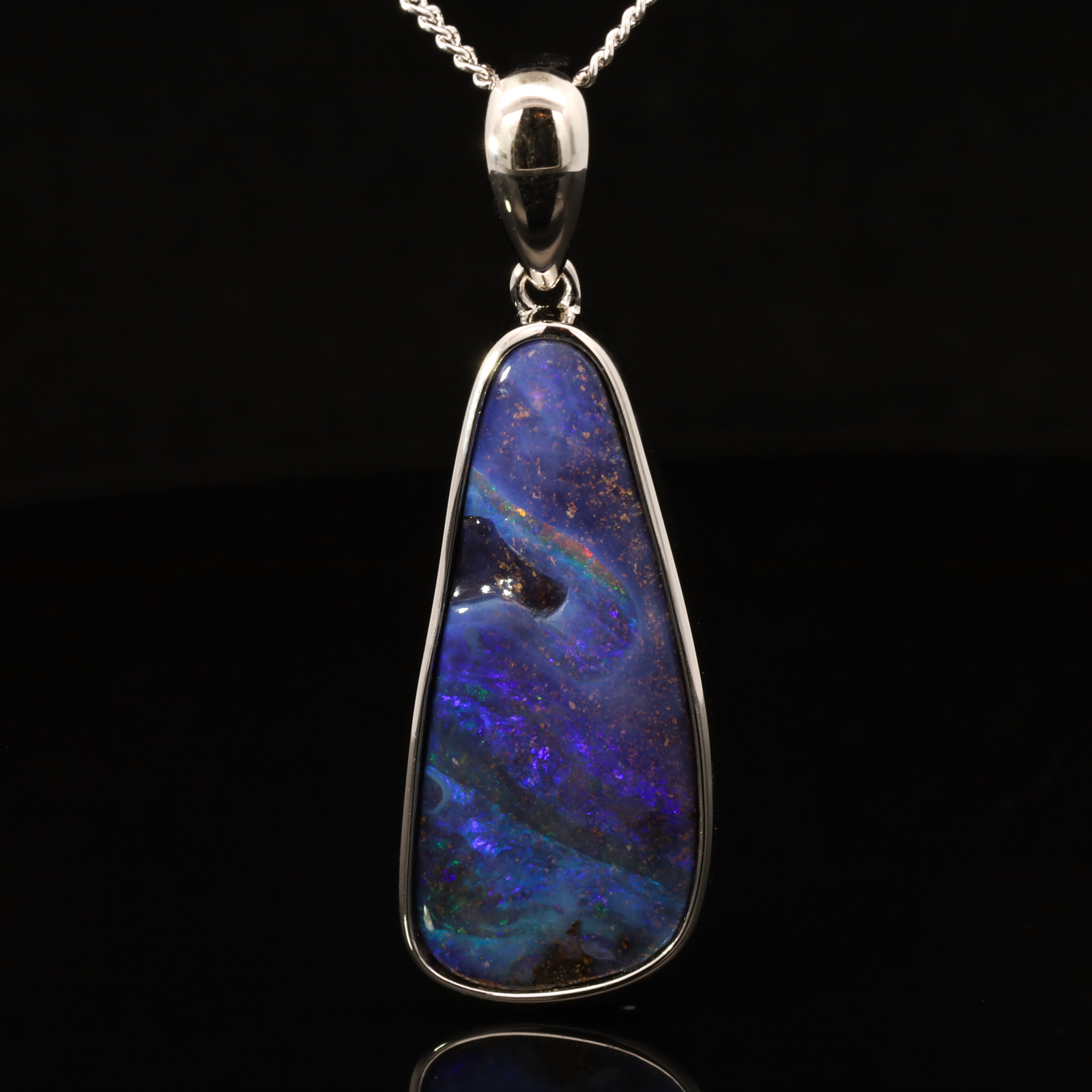 Sterling Silver Blue Green Purple Boulder Opal Pendant