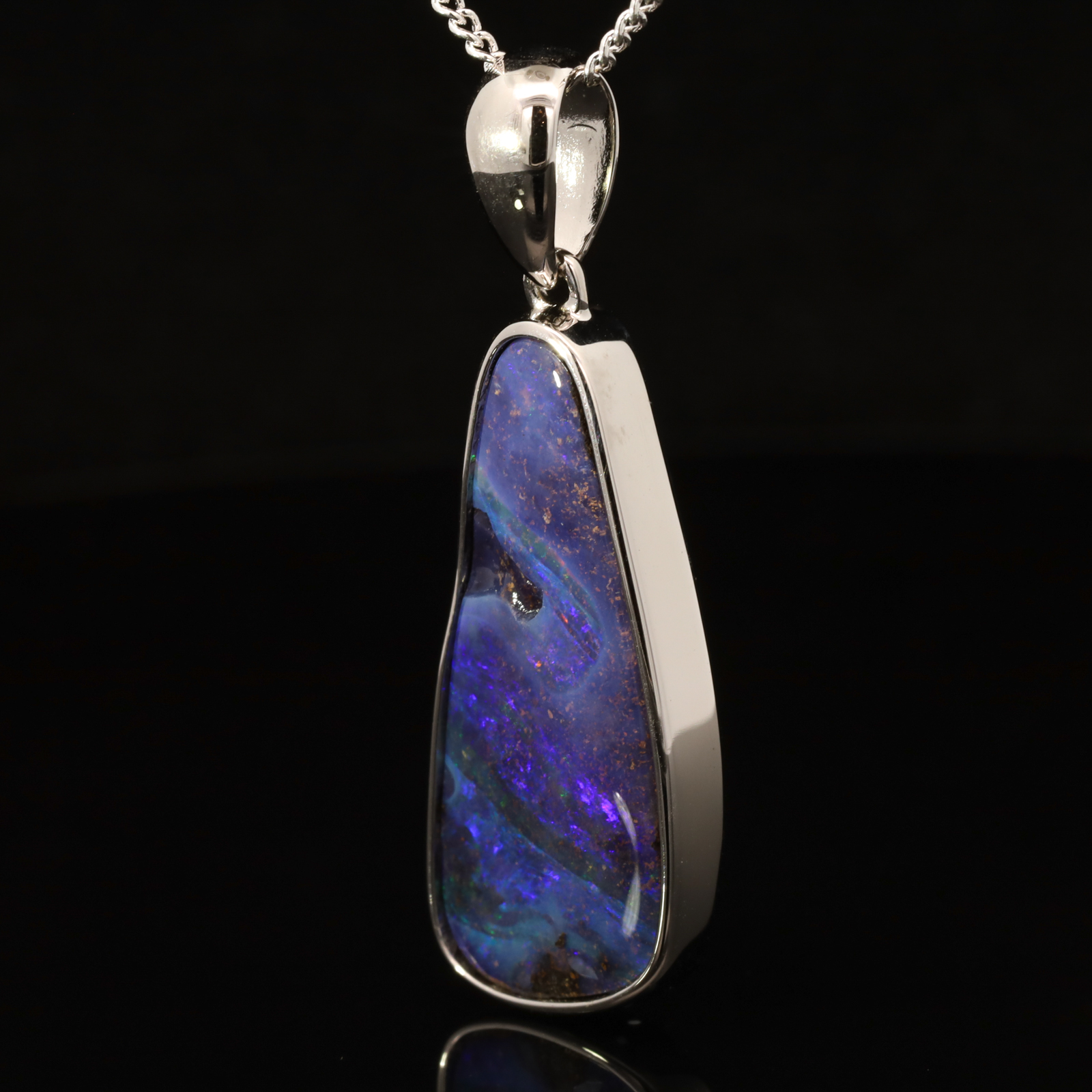 Sterling Silver Blue Green Purple Boulder Opal Pendant