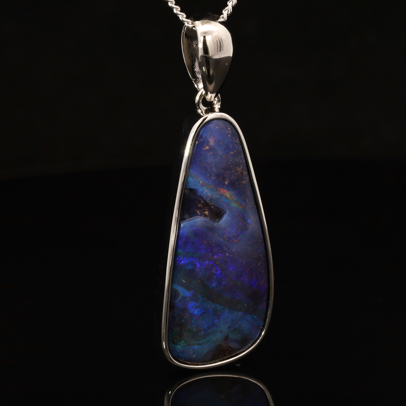 Sterling Silver Blue Green Purple Boulder Opal Pendant