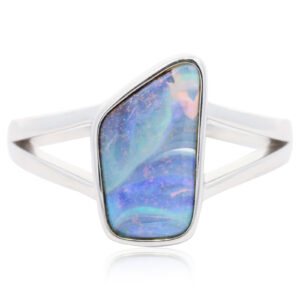 Sterling Silver Blue Green Purple Boulder Opal Ring
