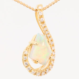 Yellow Gold Blue Green Yellow Orange Crystal Opal and Diamond Pendant