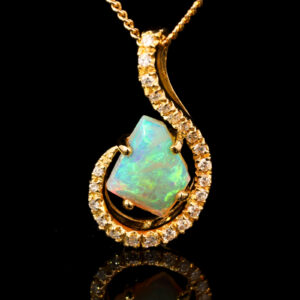 Yellow Gold Blue Green Yellow Orange Crystal Opal and Diamond Pendant