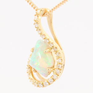 Yellow Gold Blue Green Yellow Orange Crystal Opal and Diamond Pendant