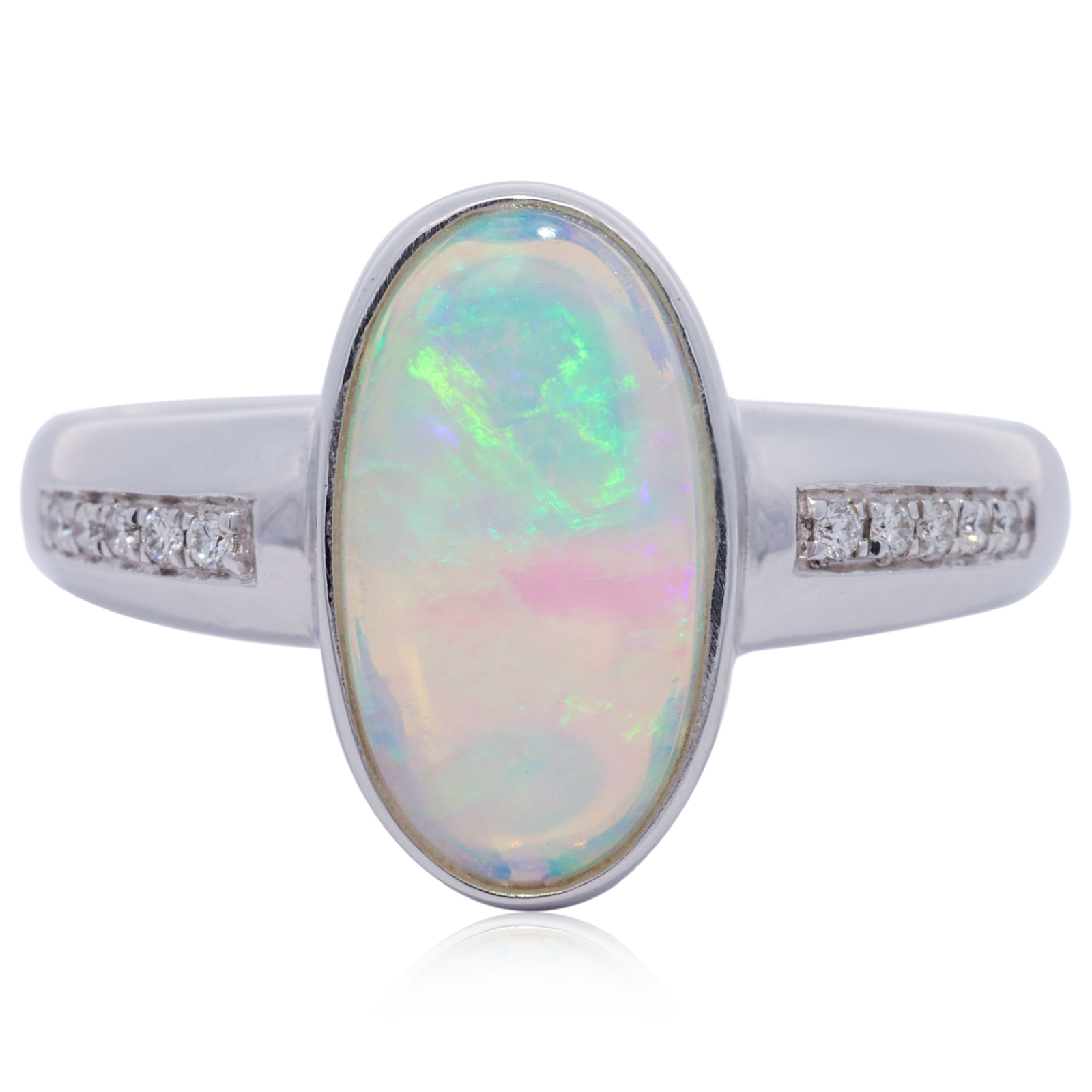 White Gold Blue Green Crystal Opal and Diamond Ring