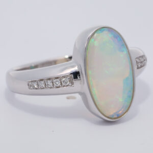 White Gold Blue Green Crystal Opal and Diamond Ring
