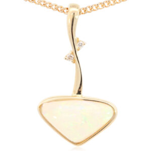 Yellow Gold Blue Green Yellow Orange Crystal Opal and Diamond Pendant