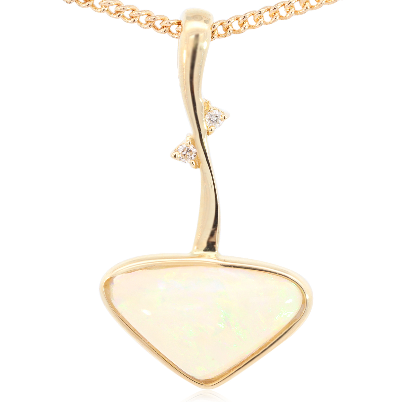 Yellow Gold Blue Green Yellow Orange Crystal Opal and Diamond Pendant