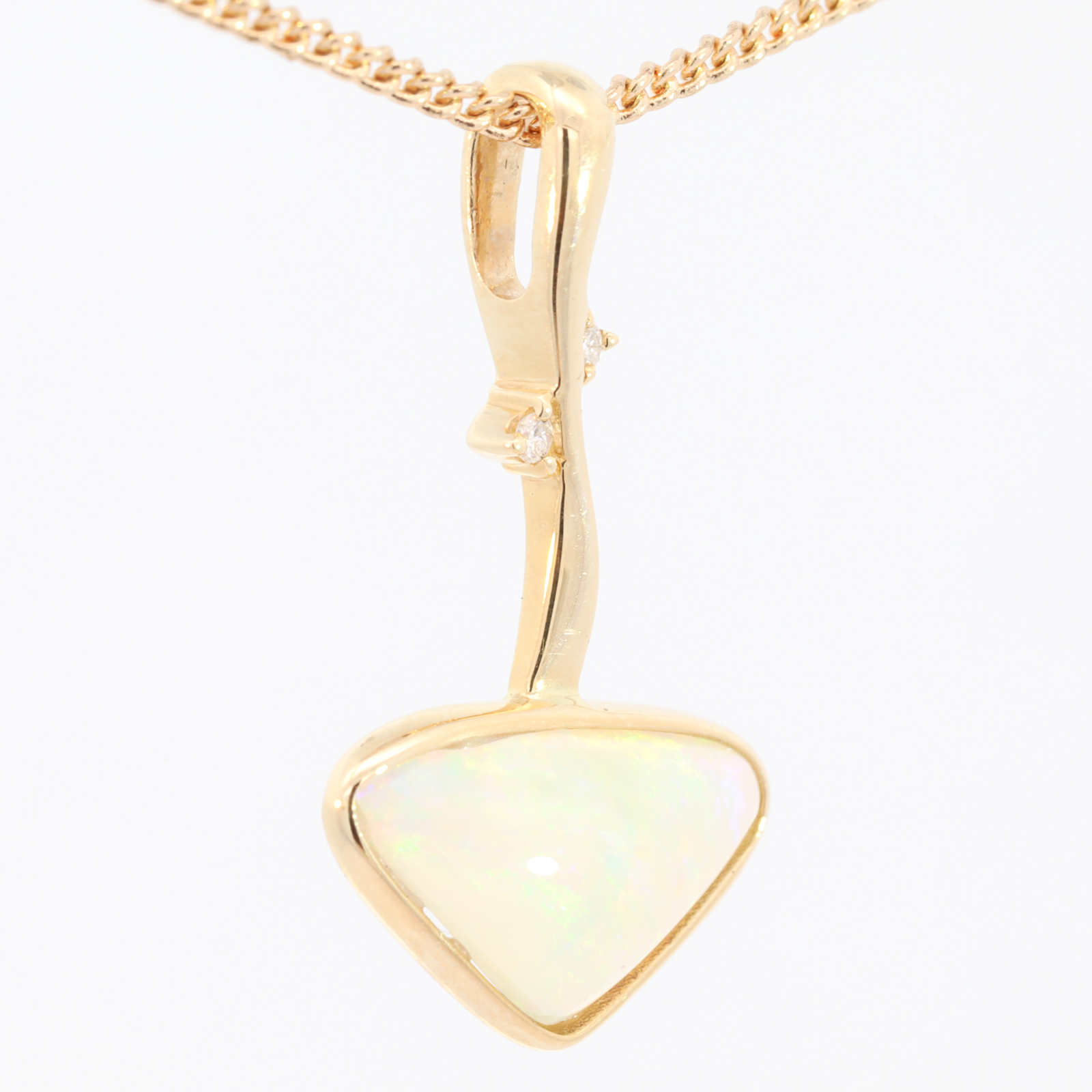 Yellow Gold Blue Green Yellow Orange Crystal Opal and Diamond Pendant