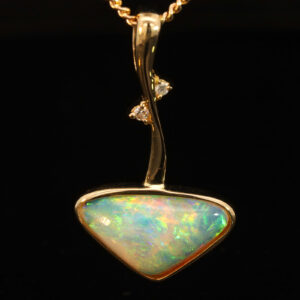 Yellow Gold Blue Green Yellow Orange Crystal Opal and Diamond Pendant