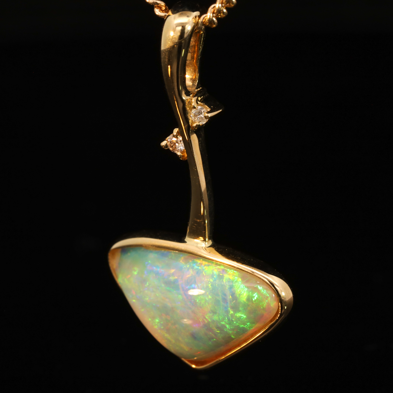 Yellow Gold Blue Green Yellow Orange Crystal Opal and Diamond Pendant