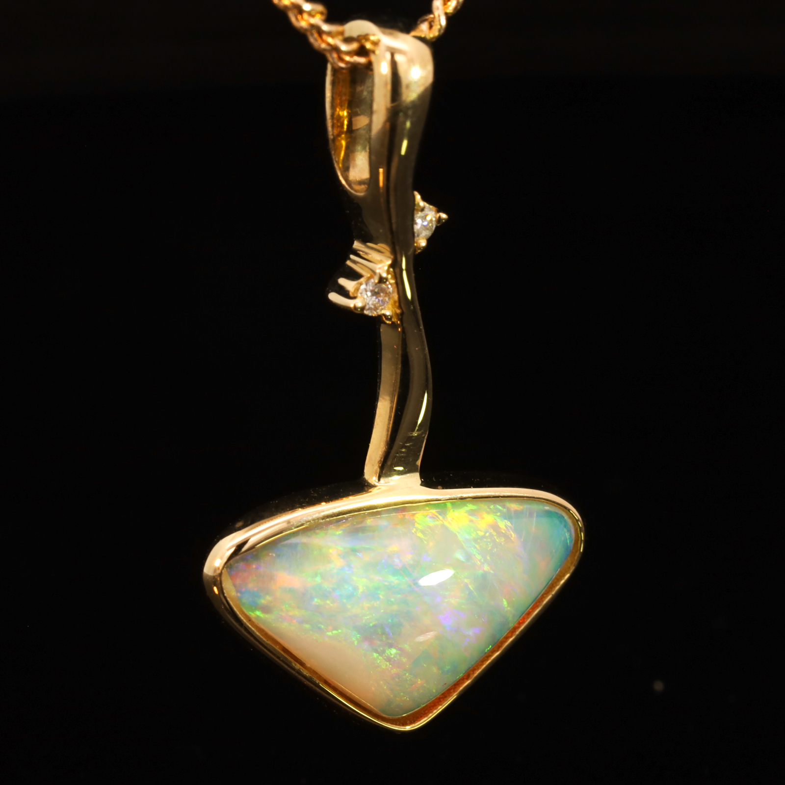 Yellow Gold Blue Green Yellow Orange Crystal Opal and Diamond Pendant