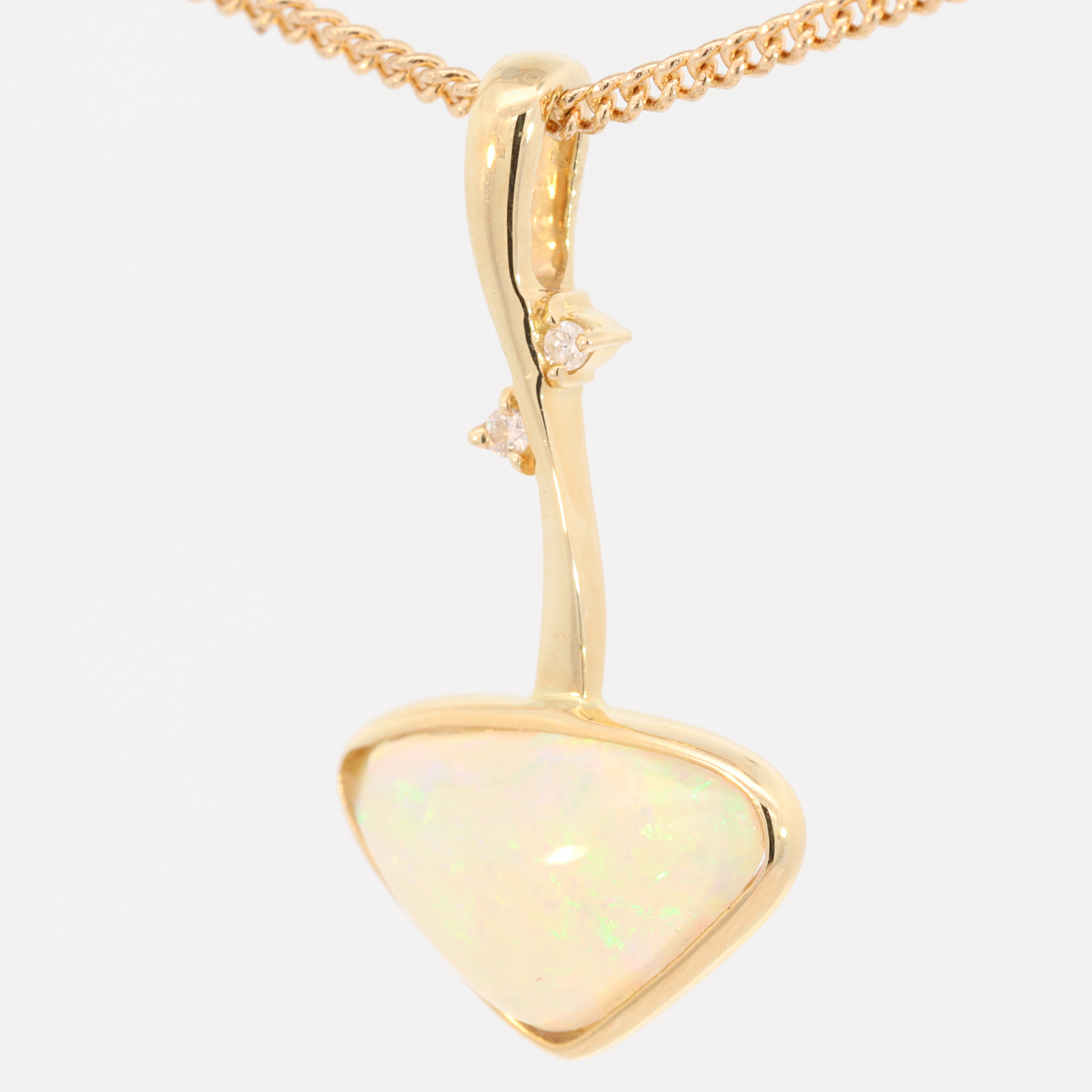 Yellow Gold Blue Green Yellow Orange Crystal Opal and Diamond Pendant