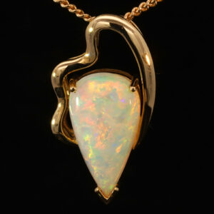 Yellow Gold Blue Green Yellow Orange Crystal Opal Pendant