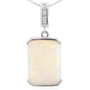 White Gold Blue Green Yellow Orange Pink Crystal Opal and Diamond Pendant