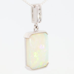 White Gold Blue Green Yellow Orange Pink Crystal Opal and Diamond Pendant
