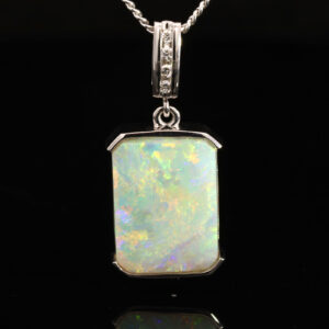 White Gold Blue Green Yellow Orange Pink Crystal Opal and Diamond Pendant