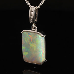 White Gold Blue Green Yellow Orange Pink Crystal Opal and Diamond Pendant