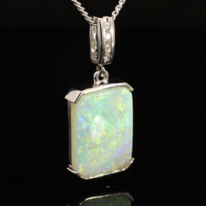 White Gold Blue Green Yellow Orange Pink Crystal Opal and Diamond Pendant