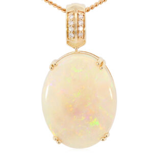 Yellow Gold Blue Green Yellow Orange Crystal Opal and Diamond Pendant