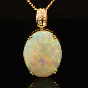 Yellow Gold Blue Green Yellow Orange Crystal Opal and Diamond Pendant