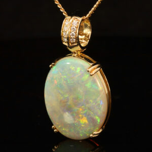 Yellow Gold Blue Green Yellow Orange Crystal Opal and Diamond Pendant