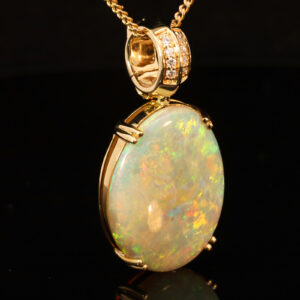 Yellow Gold Blue Green Yellow Orange Crystal Opal and Diamond Pendant