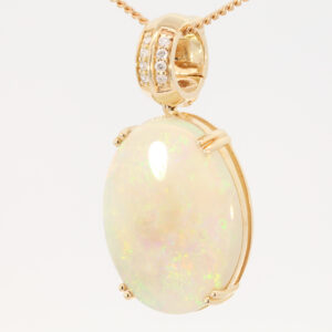 Yellow Gold Blue Green Yellow Orange Crystal Opal and Diamond Pendant